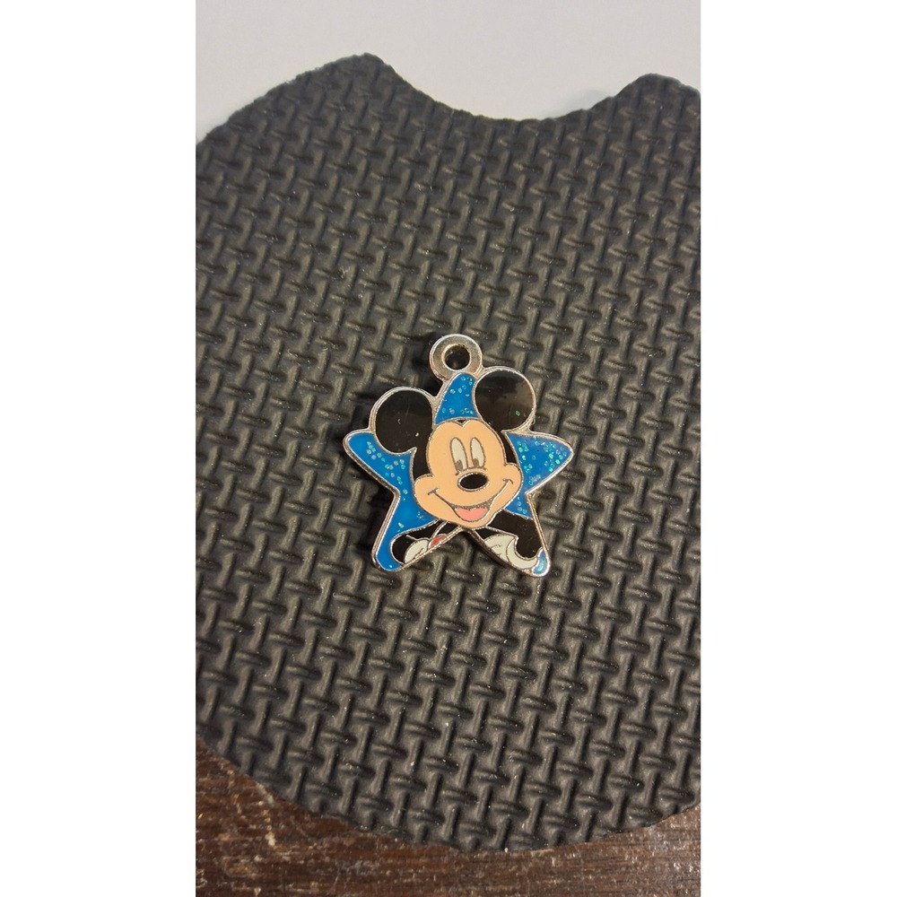 Disney Mickey Mouse Blue Glitter Star Enamel Charm Pendant Silver Tone(SB)
